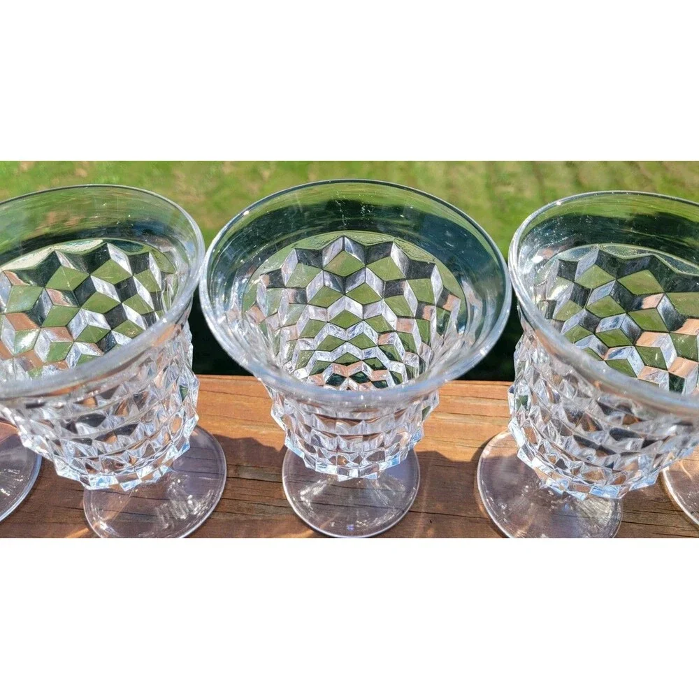 Fostoria American Clear Footed Cubist Low Water Goblets Set of 8 Vintage 5.5 in